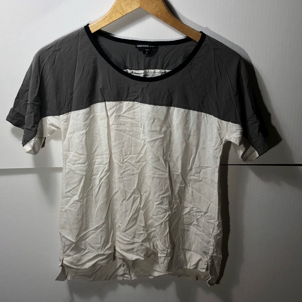 James Perse Colorblock grey & white blouse top
